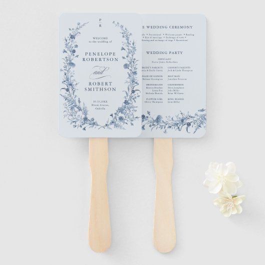 Éventail Programme de mariage classique de jardin français (Devant et derrière)