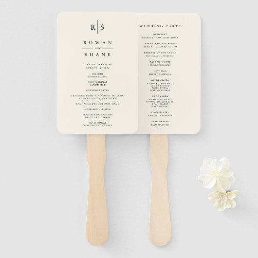Éventail Programme de mariage classique de Monogramme noir  (Devant et derrière)