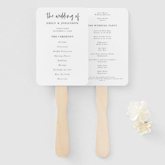 Éventail Programme de mariage classique en noir et blanc (Devant et derrière)