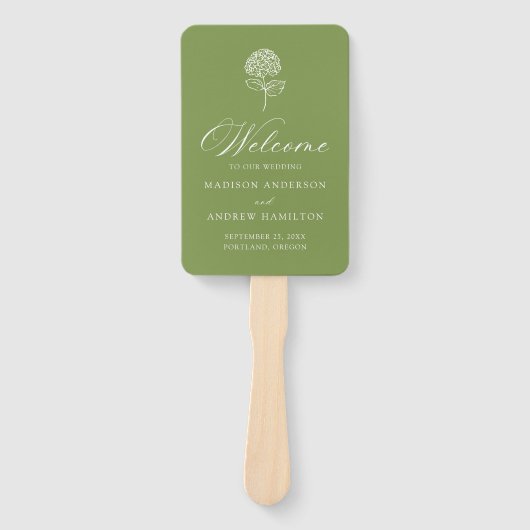 Éventail Programme de mariage classique Hydrangea vert oliv (Devant)