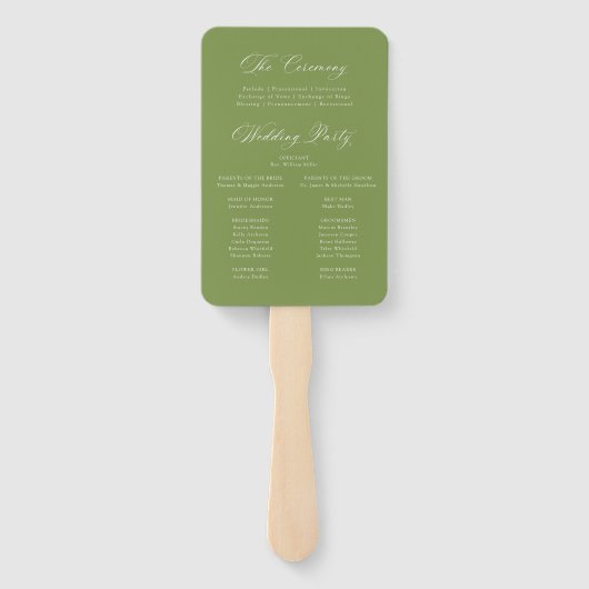 Éventail Programme de mariage classique Hydrangea vert oliv (Dos)