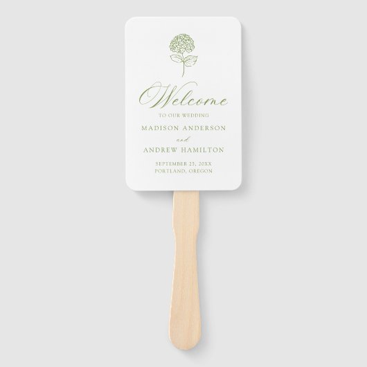 Éventail Programme de mariage classique Hydrangea vert oliv (Devant)