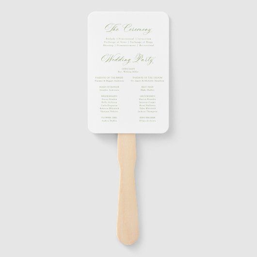 Éventail Programme de mariage classique Hydrangea vert oliv (Dos)