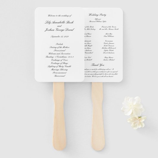 Éventail Programme de mariage classique noir et blanc intem (Devant et derrière)
