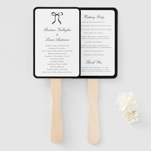 Éventail Programme de mariage classique Simple Bow (Devant et derrière)