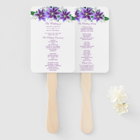Éventail Programme de mariage Classy Chic Clematis (Devant et derrière)
