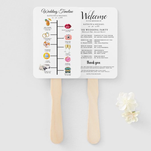 Éventail Programme de Mariage Cocktail - Icône de Bienvenue (Devant et derrière)