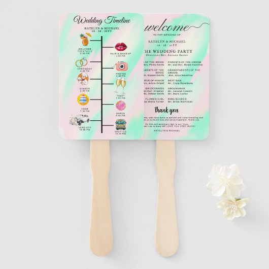Éventail Programme de Mariage Cocktail - Icône de Bienvenue (Devant et derrière)