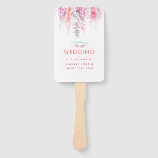Éventail Programme de mariage corail rose sauge vert fleurs (Devant)