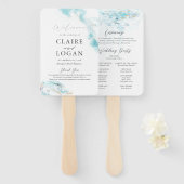 Éventail Programme de mariage côtier aux vagues bleues écla (Devant et derrière)