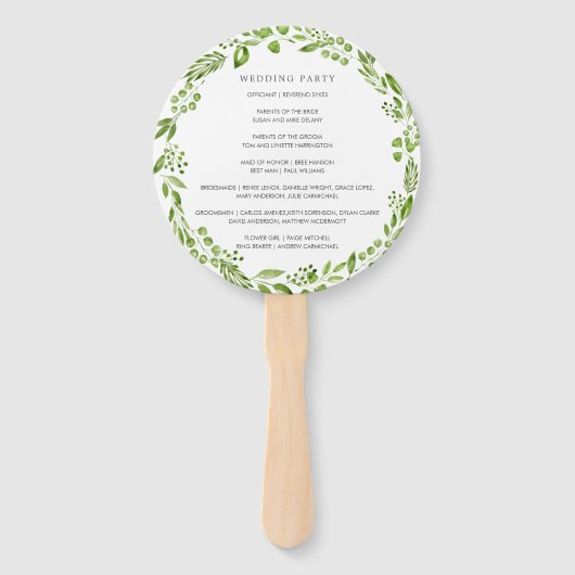 Éventail Programme de mariage Couronne de feuilles d'olive  (Dos)