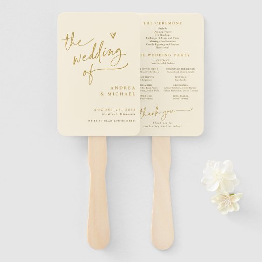 Éventail Programme de mariage crémeux et Gold Fun (Devant et derrière)
