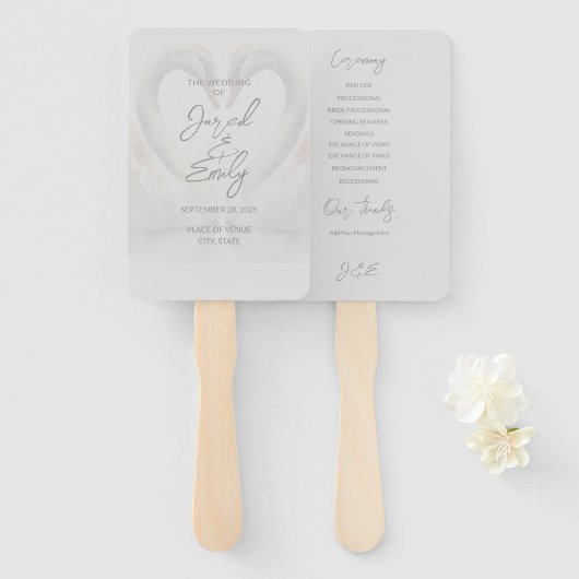 Éventail Programme de mariage cygne (Devant et derrière)