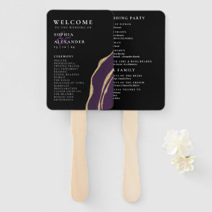 Éventail Programme de mariage d'agate violet doré Ensemble