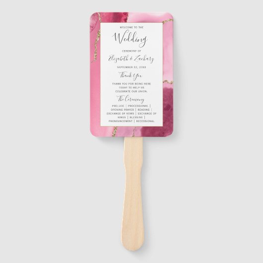 Éventail Programme de mariage d'âge rose or (Devant)