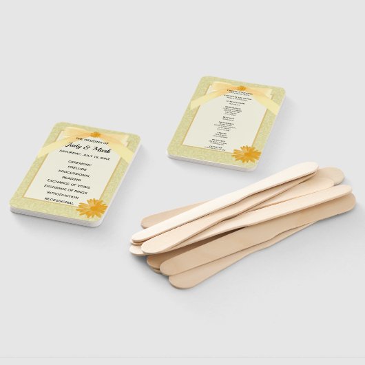 Éventail Programme de Mariage damassé Floral Jaune (Non-assemblé)