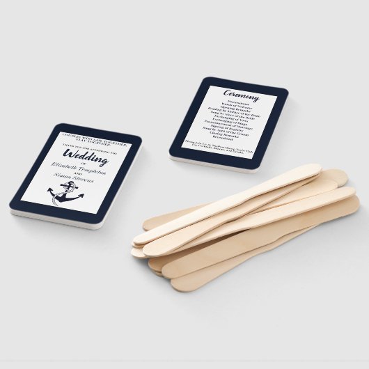 Éventail Programme de mariage d'Ancres nautiques bleu marin (Non-assemblé)