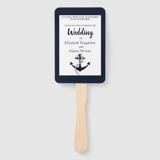 Éventail Programme de mariage d'Ancres nautiques bleu marin (Devant)
