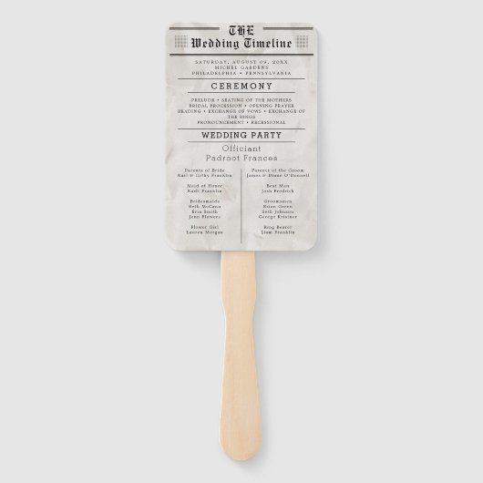 Éventail Programme de mariage dans les journaux (Dos)