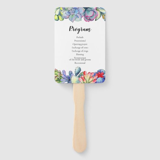 Éventail Programme de mariage d'aquarelle de cactus success (Dos)