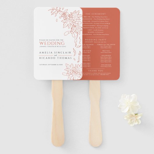 Éventail Programme de mariage d'art de la lignée de feuille (Devant et derrière)