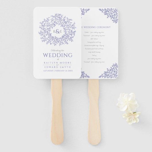 Éventail programme de mariage d'art monogramme (Devant et derrière)