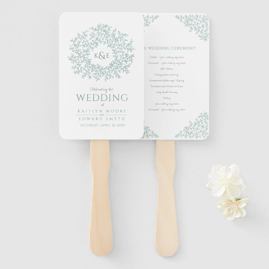 Éventail Programme de mariage d'art monogramme à feuille vi (Devant et derrière)