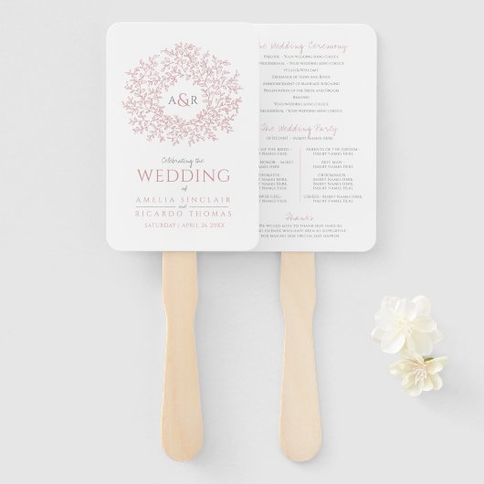 Éventail Programme de mariage d'art monogramme à feuille vi (Devant et derrière)