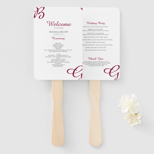 Éventail Programme de mariage d'automne avec initiales de B (Devant et derrière)