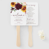 Éventail Programme de mariage d'automne Tournesols Roses Bo (Devant et derrière)