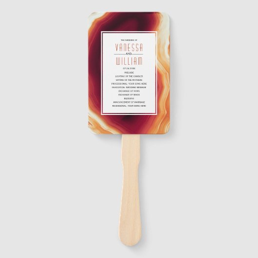 Éventail Programme de mariage de automne d'agate rouge et d (Devant)
