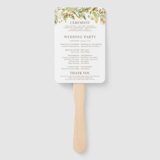 Éventail Programme de Mariage de automne Floral Feuille de  (Dos)