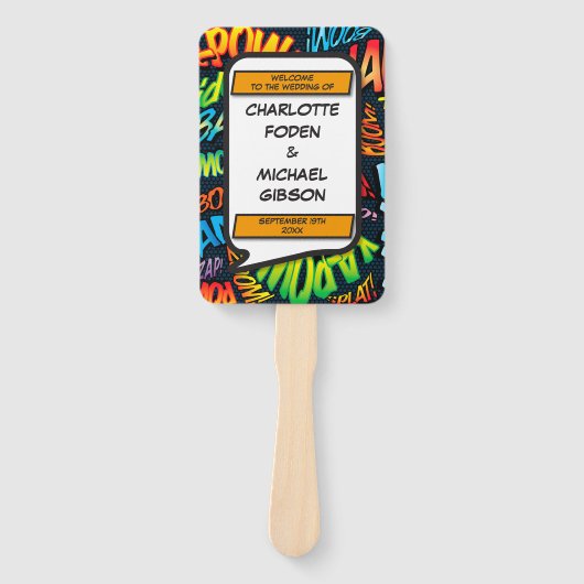 Éventail Programme de mariage de bande dessinée drôle moder (Devant)