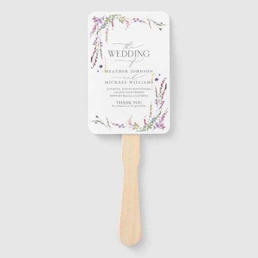 Éventail Programme de mariage de calligraphie Fleur sauvage (Devant)