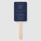 Éventail Programme de mariage de calligraphie moderne bleu (Dos)