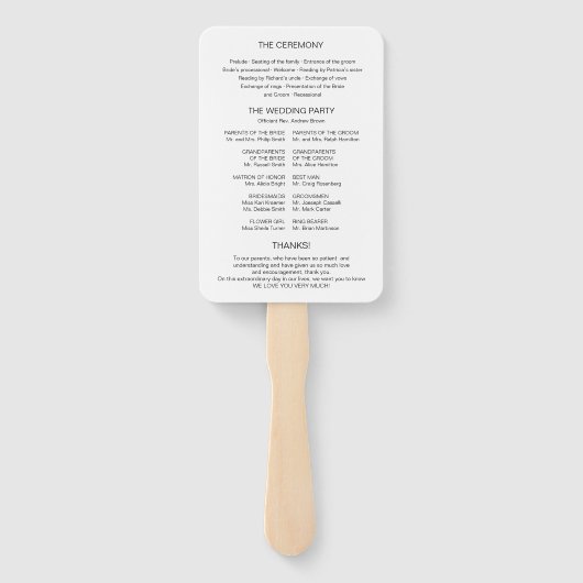 Éventail Programme de mariage de calligraphie moderne simpl (Dos)