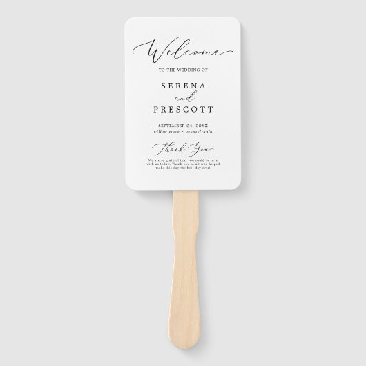 Éventail Programme de mariage de calligraphie noire délicat (Devant)