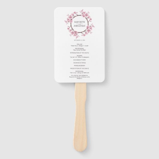 Éventail Programme de mariage de fleurs de cerises roses (Devant)
