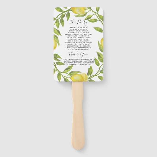 Éventail Programme de mariage de fleurs de citrons (Dos)
