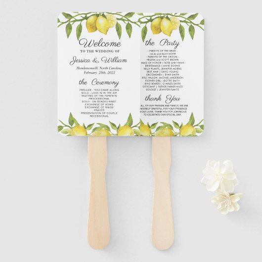 Éventail Programme de mariage de fleurs de citrons (Devant et derrière)