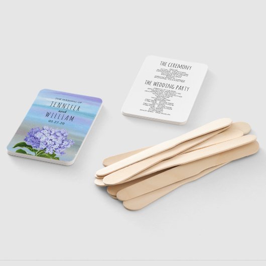 Éventail Programme de mariage de fleurs d'hydrangée violet  (Non-assemblé)