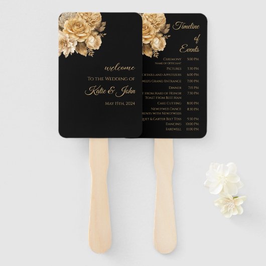 Éventail Programme de mariage de fleurs neutres - (Devant et derrière)