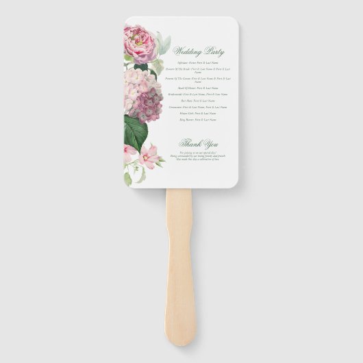 Éventail Programme de mariage de jardin de fleurs roses rom (Dos)