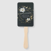 Éventail Programme de mariage de la couronne de fleurs noir (Devant)