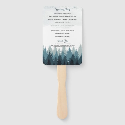 Éventail Programme de mariage de la forêt d'aquarelle de pi (Dos)