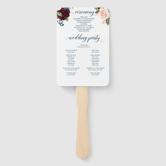 Éventail Programme de mariage de la marine de Bourgogne Ven (Dos)