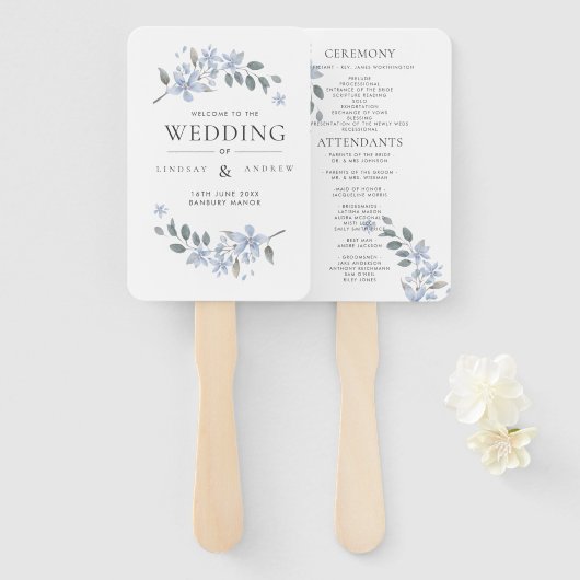 Éventail Programme de mariage de l'aquarelle de la prairie (Devant et derrière)
