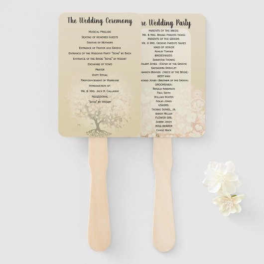 Éventail Programme de mariage de l'arbre à feuilles en form (Devant et derrière)