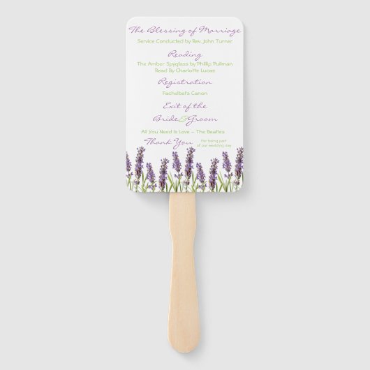 Éventail Programme de mariage de lavande (Dos)