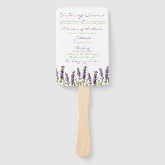 Éventail Programme de mariage de lavande (Devant)